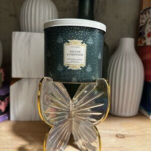 White Barn Balsam & Firewood Scented Candle in Dark Green & Gold Accents